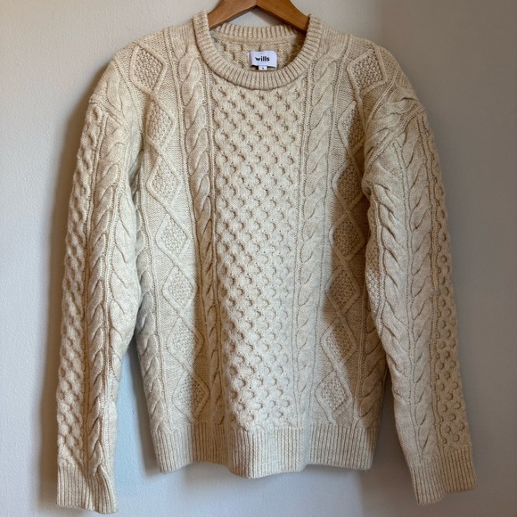Wills Other - Wills 100% Wool Sweater Size S Cream Beige Cable Knit Men’s